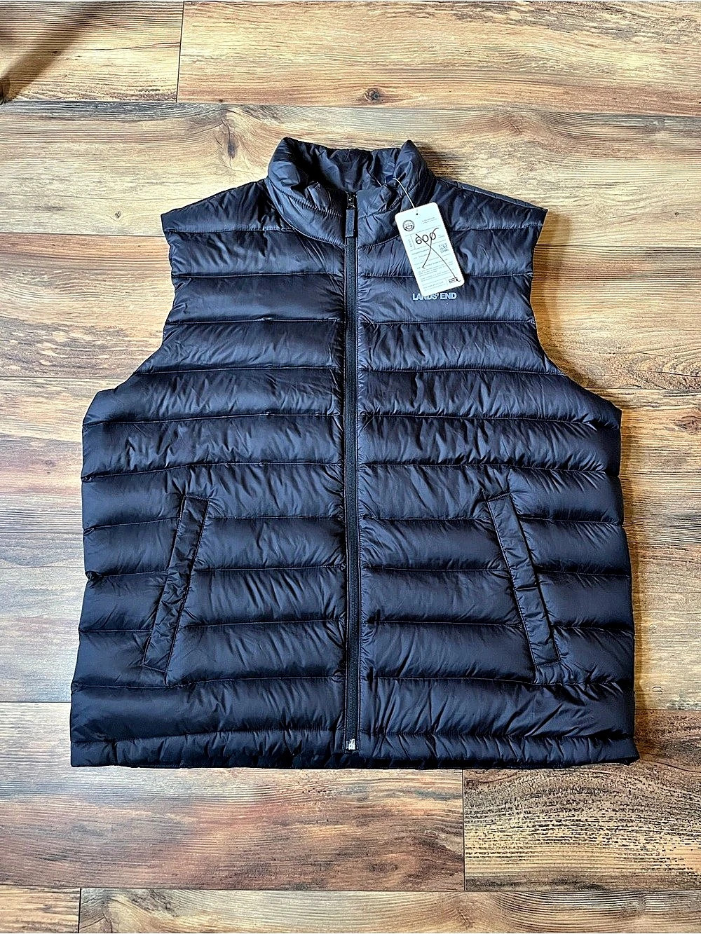 Lands’ End Men’s XL 600 Fill Power Down Puffer Vest Black 80/20 Down NWT